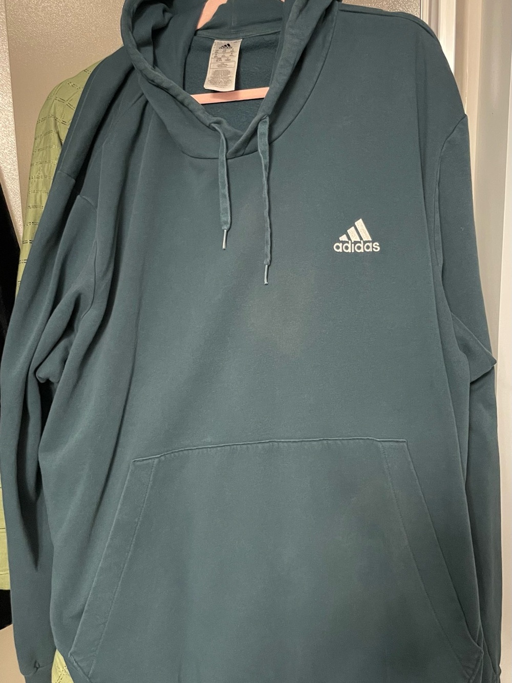 adidas Men's Teal Blue Pullover Hoodie with White Logo